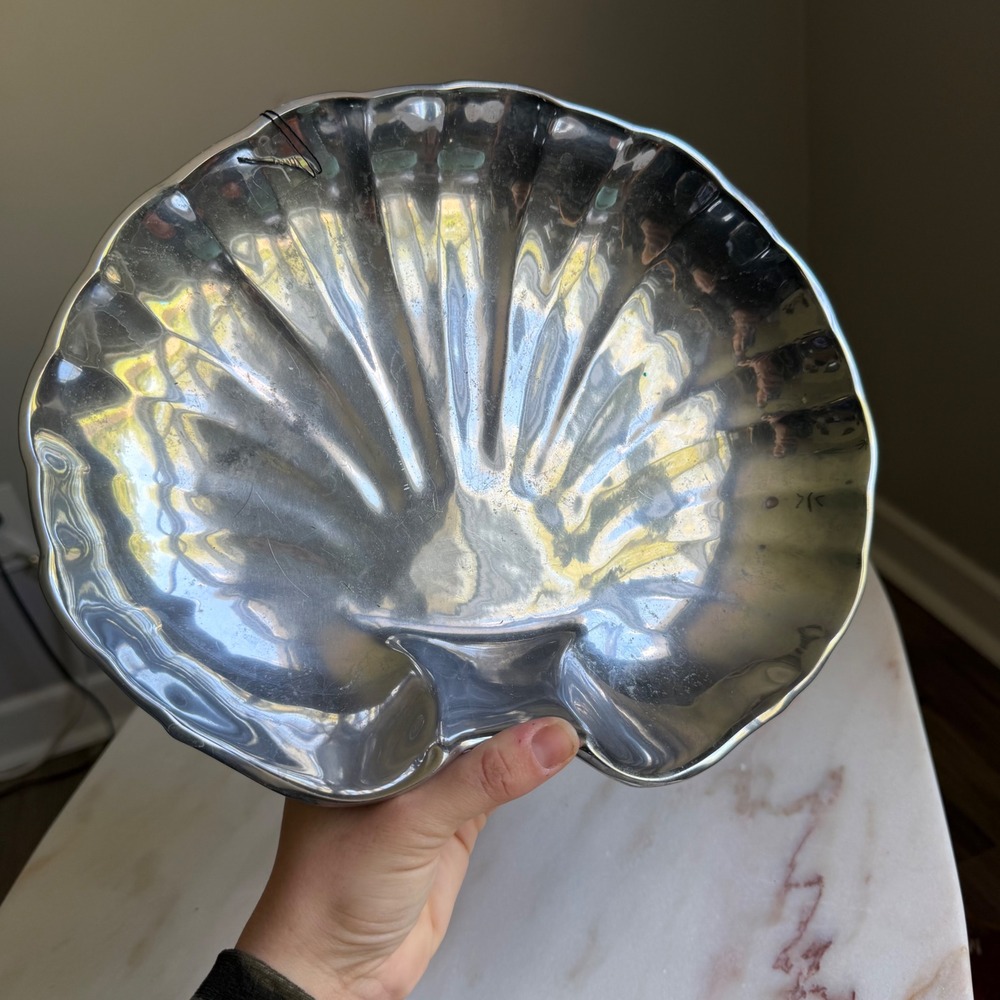 Vintage Wilton Armetale RWP Pewter Scallop Shell Serving Bowl Silver Coastal